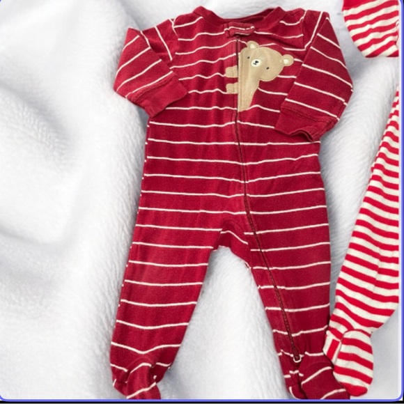 Carter's Blue and Red Winter/Holiday Print Footie Pajamas  Set of 3 - Picture 3 of 11